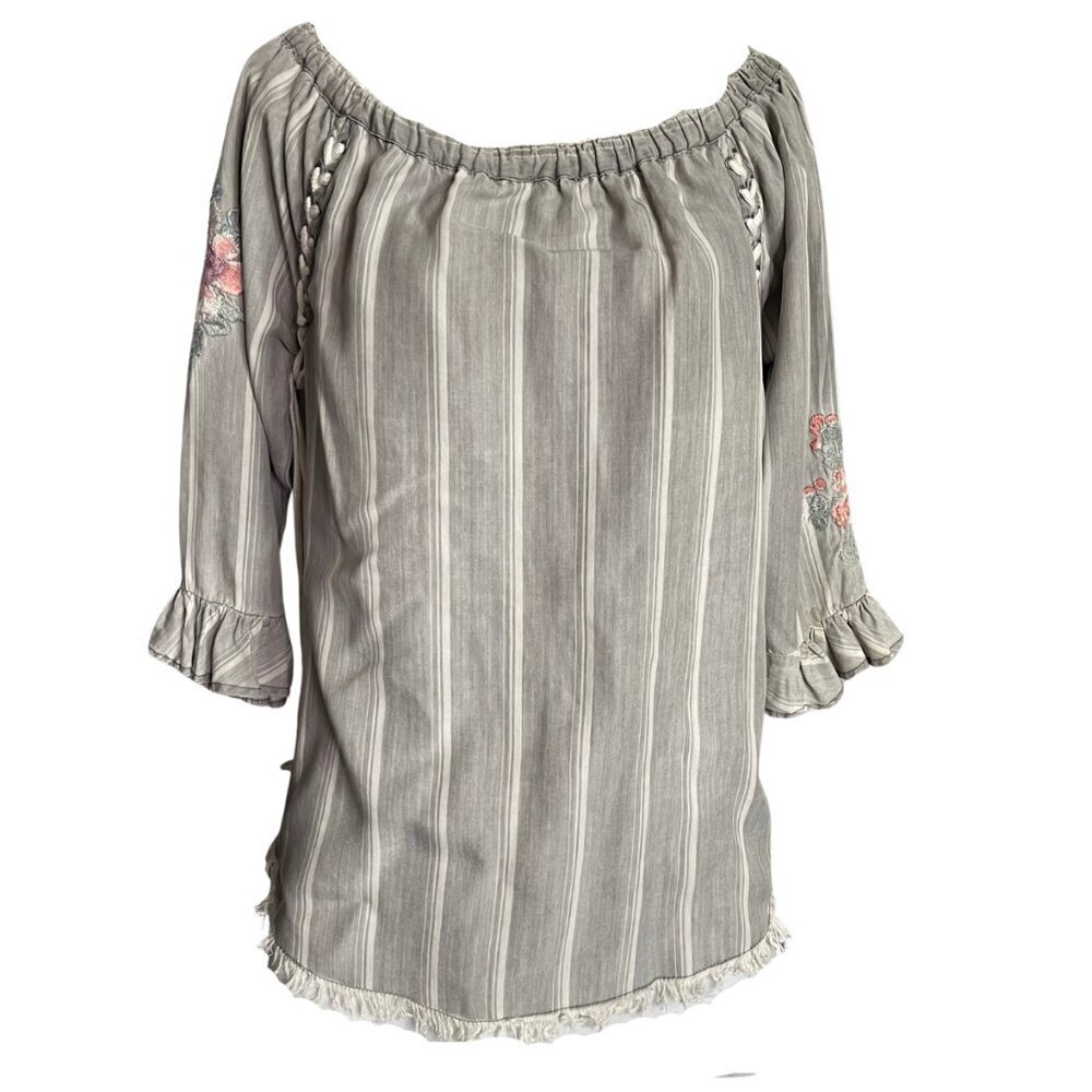 Standard Grace Striped Boho Fringed Tunic with Ties Size M